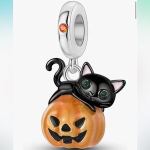 Halloween Black Cat and Pumpkin Charm jackolantern fits all Pandora